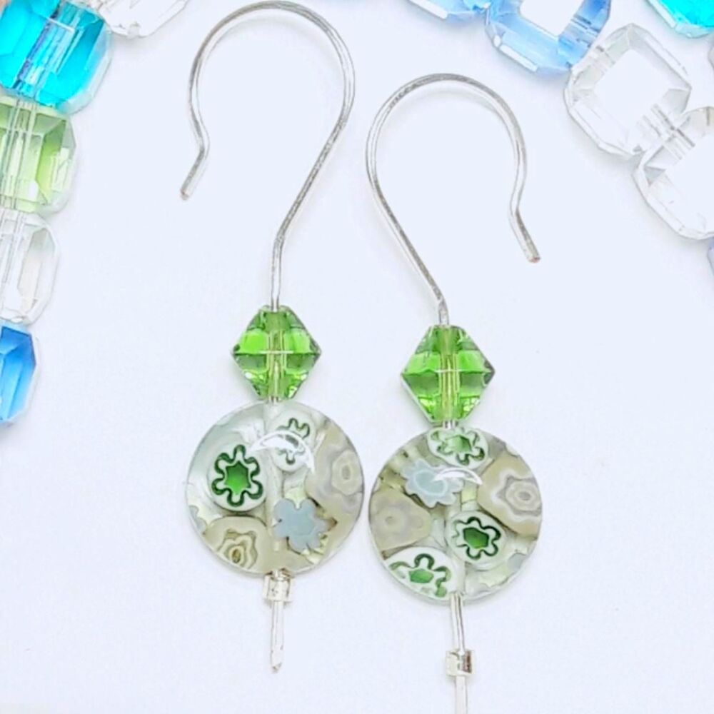 Green Glass Silverplate Hooks Hidden Meaning earrings Cabbage Crush , sere  436■